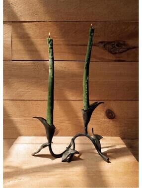 Vintage Verdigris Calla Lily Cast Iron Candle Holder 5.5 X 9